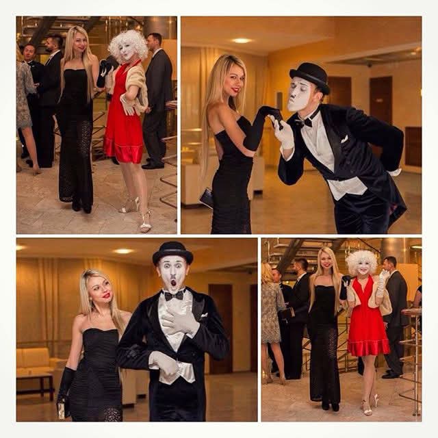Charlie Chaplin und Marilyn Monroe als Walkact Pantomime