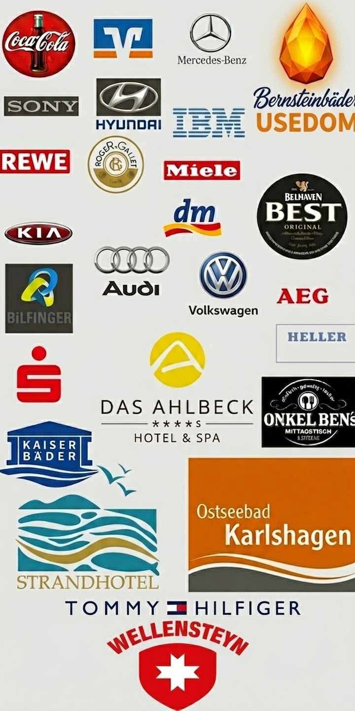 Auswahl unserer Referenzen und Partner in Hamburg, Berlin und auf Usedom — Logos bekannter Marken.